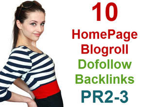 provide 10 Homepage blogroll backlinks from 10 different domains with pr2 pr3 low obl for a month