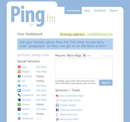 create 1 set Pingfm account creation