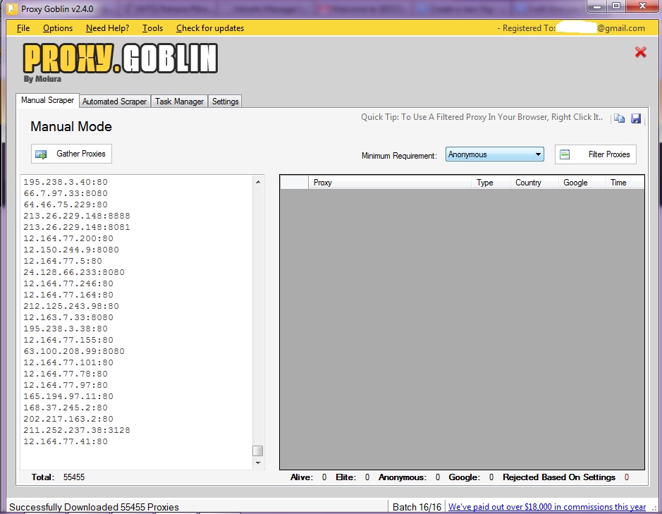 Give You Fresh 500 Elite Proxy List Harvest Using Proxy Goblin