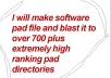 improve your websites or youtube video Search Engines rank by creating a software system pad file and blast it to over 700 and extraordinarily high ranking pad directories