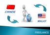 translate 400 words in 6 hours from Chinese to Malay or Vice versa