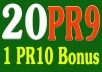 manually create 20 PR9 top quality backlinks from 20 Unique PR9 Authority Sites @@