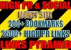make powerful link PYRAMID with 200 social bookmarks as safe first layer and over 2500 high pr backlinks blast to energize them