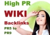 create 60 Backlinks on 20 unique High PR5 to PR9 WIKI Sites
