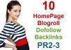 provide 10 Homepage blogroll backlinks from 10 different domains with pr2 pr3 low obl for a month