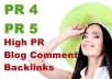 create 20 Blog Comment Backlinks from High PR4 to PR5 Sites