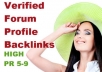 create 22 Backlinks from High PR5 to PR9 Verified Forum Profiles