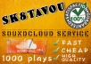deliver 1000 plays to your soundcloud track EXTREMELY fast