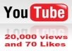 give you 20,000+ youtube views plus 30 likes, 20 subscribers and 10 favorites in 48 hours 