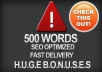 write a 500 Words High Quality Seo Article That Are Optimized for Search Engines&trade;Article Writing Service&trade; Satisfaction Gua&reg;antee 