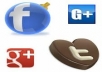 give you amazing service with 50+ real face-book shares,50+ real twitter followers shares ,and 50+ real human user id Google+1`s shares for your excellent website/you-tube link popularity just