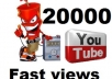 give You Super Fast 20000+ youtube Views + 20 likes , 20 subscribers , 10 favorites special Offer on fiverr