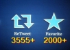 deliver instant 3555+ Retweets And 2000+ Favourites ✔ High Quality unique profiles with different Locations✔within 2 hours Superfast Service