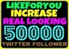 add more than 50000 twitter followers { Real Looking } { Best } { Top Quality } without need of password in just six hours after order
