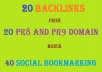 Manually create 20  Backlinks from 20 Pr8 Authority domain in Tier1 Followed by 40 Social Bookmarking + Panda and Penguin Friendly + Indexing