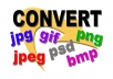 convert up to 2 of your Graphics Image Files to your preferred format like jpg, jpeg, png, bmp, gif, psd