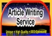 write 2 unique Article 500++words/article SEO friendly Good Quality, Grammar and Copyscape Passed Best Article Writing Service