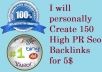 personally Create150 High PR Seo Backlinks