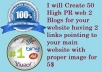 Create 50 High PR web 2 Blogs for your website having 2 links pointing to your main website with proper image