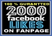 Give You 2000 FACEBOOK Likes Guaranteed On Your Fans Page Without ID Password