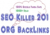 create seo killer 201 ORG highpr backlinks,500 words unique article,ping,meta indexing,Google panda safe