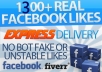 send You 1300+ High Quality Total Real Active Facebook Likes, Quick Genuine Fans...@@@