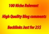 provide You 100 High Quality Niche Relevant Blog comments Backlinks With Low OBL (All Niche are Accepting)