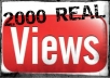 send Over 2000 SUPER fasst real youtube views and 25 real likes, I send 100 percent real traffic..!!!!!
