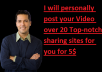 personally  post  your Video over 20 Top-notch sharing sites for you 