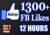  give You 1300+ Facebook [Permanent Guaranteed] Likes to your Fan Page in less than 12 hours, Only....!!!!!