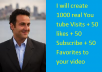 create 1000 real You tube Visits + 50 likes + 50 Subscribe + 50 Favorites to your video
