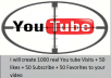create 1000 real You tube Visit + 50 likes + 50 Subscribe + 50 Favorites to your video