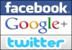 provide you 100 google plusone,100 Facebook like and 50 Twitter followers manually