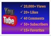 give you 20,000+ YouTube views, 40 Custom Comments, 25+ likes, 50+ subscribers, 15+ favorites