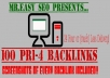 create 100 PR1 through 4 backlinks with Sliq Submitter with screenshots of all links built