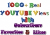 send 1200 Real YOUTUBE Views + 51 Likes + 51 Subscribers + 51 Favorites + 11 Comments To Your YouTube Video