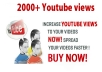 give you 2000+ REAL Youtube views + 30 likes + 50 subscribers Without admin access[Real Human Views]