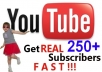 send you 250+ Guanrated subscribers[Fast] to your YouTube channel 24-36 hrs
