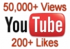 add 50,000 to 75,000 Youtube Views + 200 Likes for your Video just