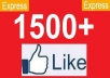 give you 1500 to 1600 Real looking facebook likes or fans to your facebook fanpages, all likes deliver within 48 hours...!!!!!!!!!!!