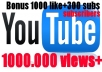 give your YouTube Video Over 100.000 Views + 1000 Likes + and 300+ Subscribers + Guaranteed Fast
