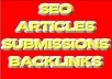 write you a unique article, upload that article to 20 doc sharing sites, then submit the article to 30 article dir sites, and finally do 10 web 20 submissions with the article