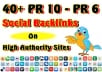 manually create 40+ PR10 to PR6 seo social bookmarking Backlinks from high authority sites