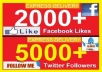 give 2000+ facebook likes [Permanent] to ur facebook fan Page OR 5000+ twitter followers to twitter account, likes Or followers deliver fast 