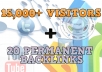 give you 10000+ visitors Adsense safe + 20 Permanent Posts/Backlinks to your website