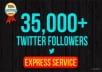 instant 35,000 Twitter Followers, No Eggs, No Unfollows, without admin access