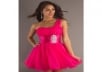 Fuchsia Sequin Detail One Shoulder Tulle Baby Doll Dress