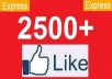 give you 2500+ Facebook likes to your facebook fanpages, likes within 24 hours
