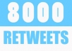 deliver 8000 Retweets and Favorites from 8000 unique profiles having 400,000 followers