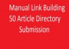 Create 50 Article Directory Post Using manual link building Technique